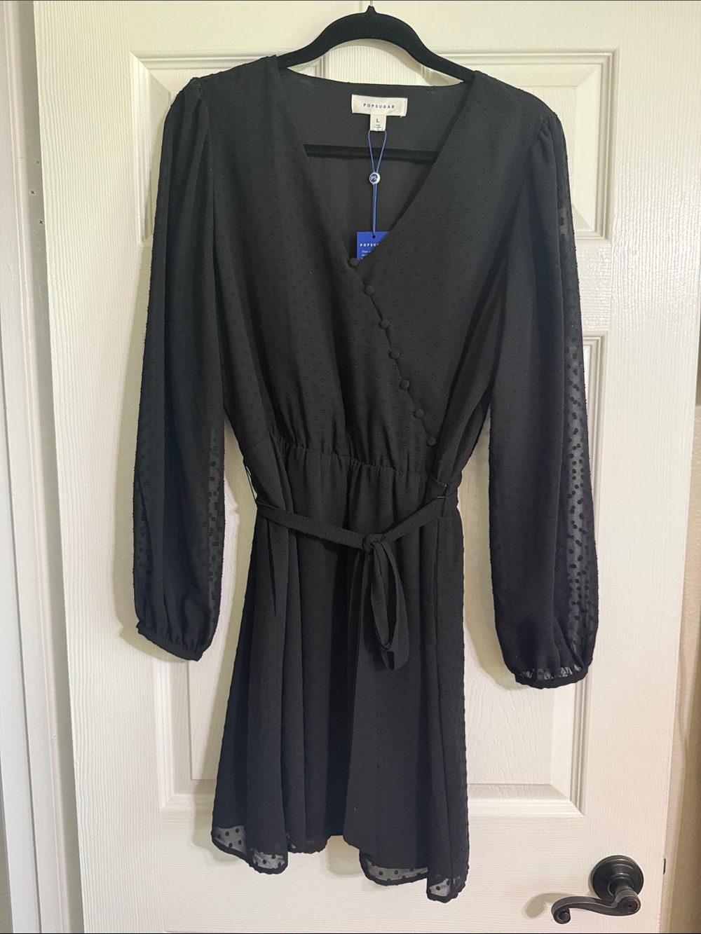 Popsugar Black Long-Sleeve Wrap-Style Mini Dress